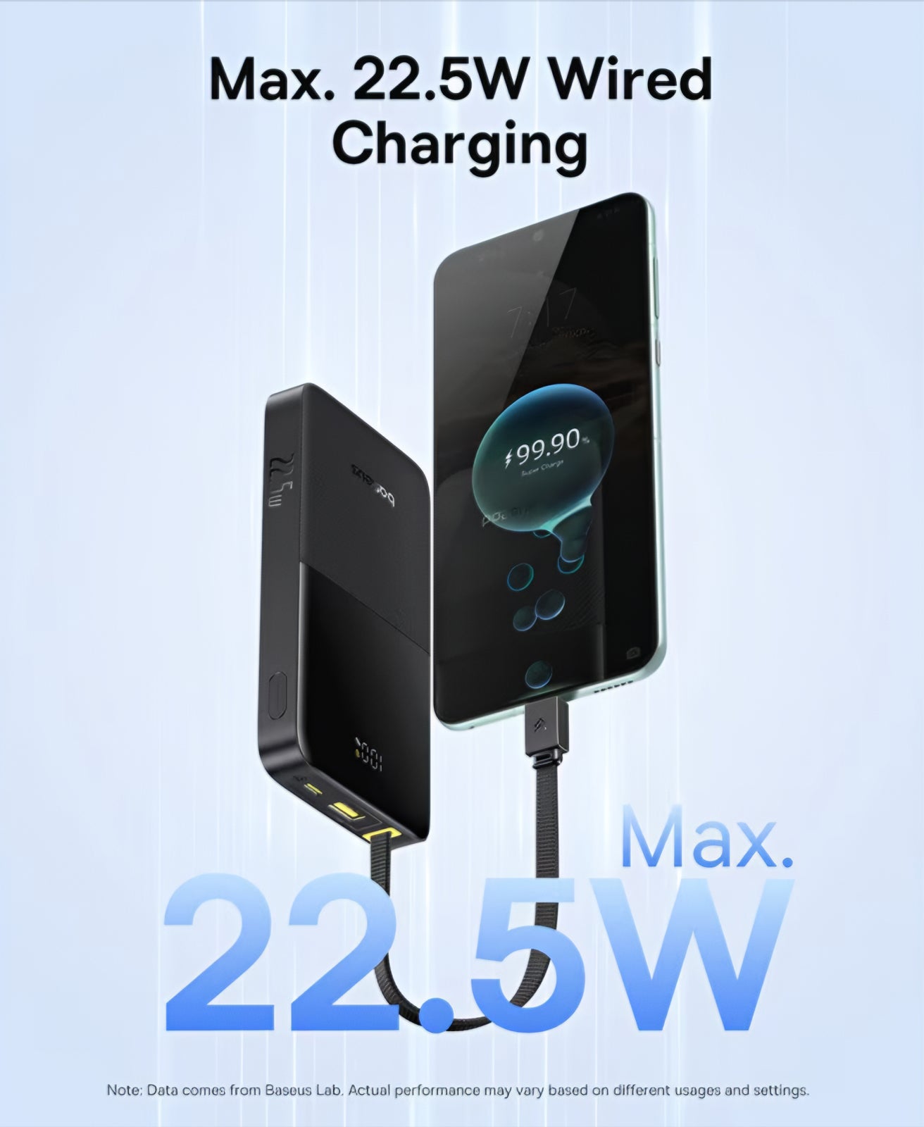Ekstern batteri Baseus EnerFill Bipow2 Pro, 10000mAh, 22.5W, QC + PD, 1 x USB-A - 2 x USB-C, Svart E0027600