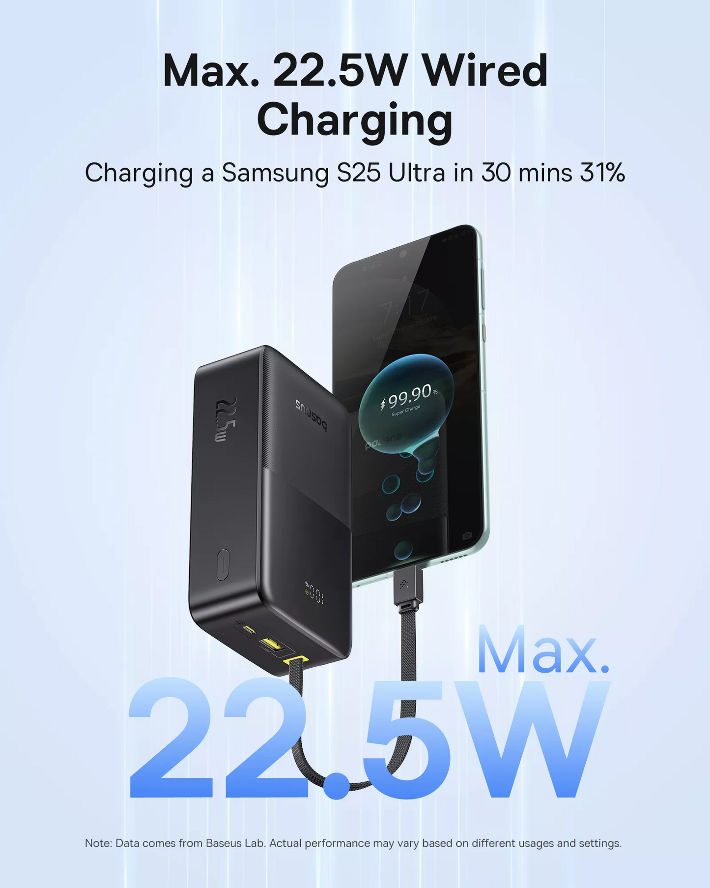 Ekstern batteri Baseus EnerFill Bipow2 Pro, 30000mAh, 22.5W, QC + PD, 1 x USB-A - 2 x USB-C, Svart E0028100
