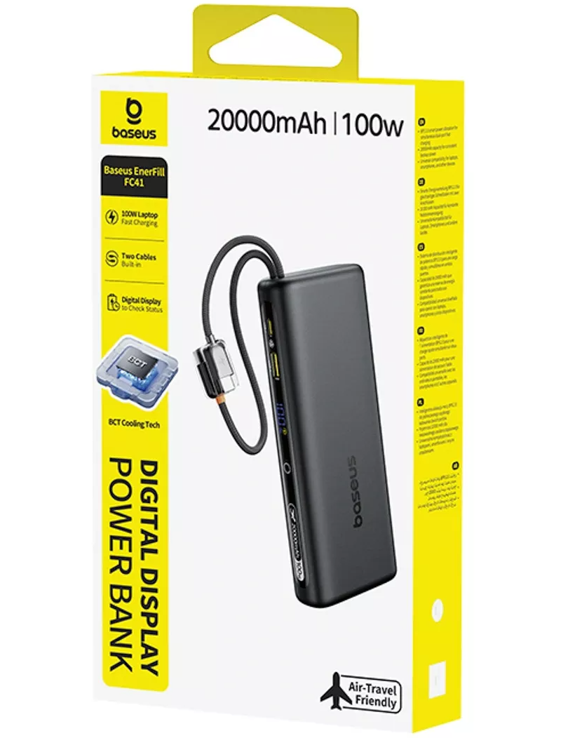 Ekstern batteri Baseus EnerFill FC41, 20000mAh, 100W, QC + PD, 1 x USB-A - 3 x USB-C, Svart E0028N03