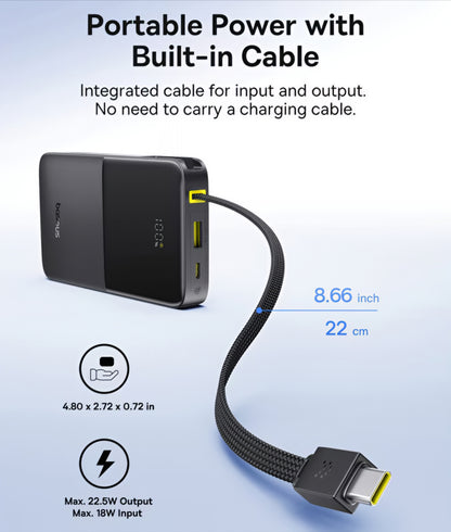 Ekstern batteri Baseus EnerFill Bipow2 Pro, 10000mAh, 22.5W, QC + PD, 1 x USB-A - 2 x USB-C, Svart E0027600