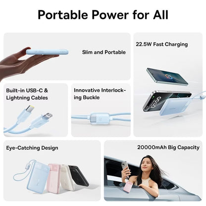 Baseus EnerFill FC11 Ekstern Batteri, 20000mAh, 22.5W, QC + PD, 1 x Lightning - 1 x USB-A - 2 x USB-C, Svart E0027S04