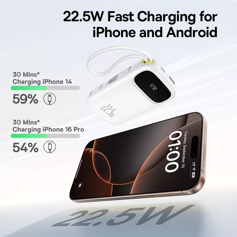 Ekstern batteri Baseus EnerFill FC31, 10000mAh, 22,5W, QC + PD, 1 x Lightning - 1 x USB-A - 2 x USB-C, Hvit P10082106213-00