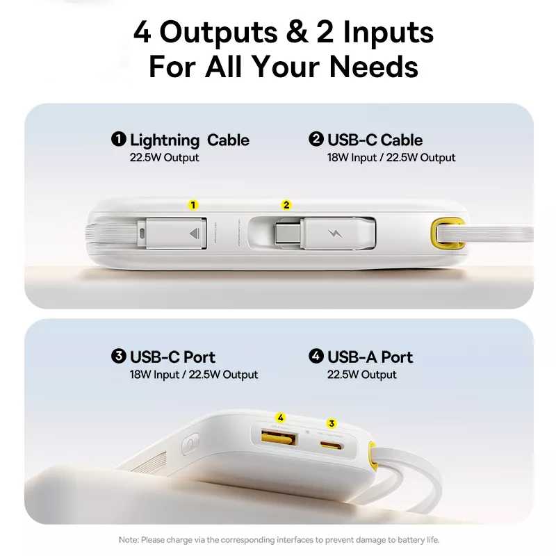 Ekstern batteri Baseus EnerFill FC31, 10000mAh, 22,5W, QC + PD, 1 x Lightning - 1 x USB-A - 2 x USB-C, Hvit P10082106213-00