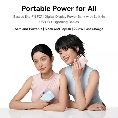 Baseus EnerFill FC11 Ekstern Batteri, 10000mAh, 22,5W, QC + PD, 1 x Lightning - 1 x USB-A - 2 x USB-C, Svart E0027R04