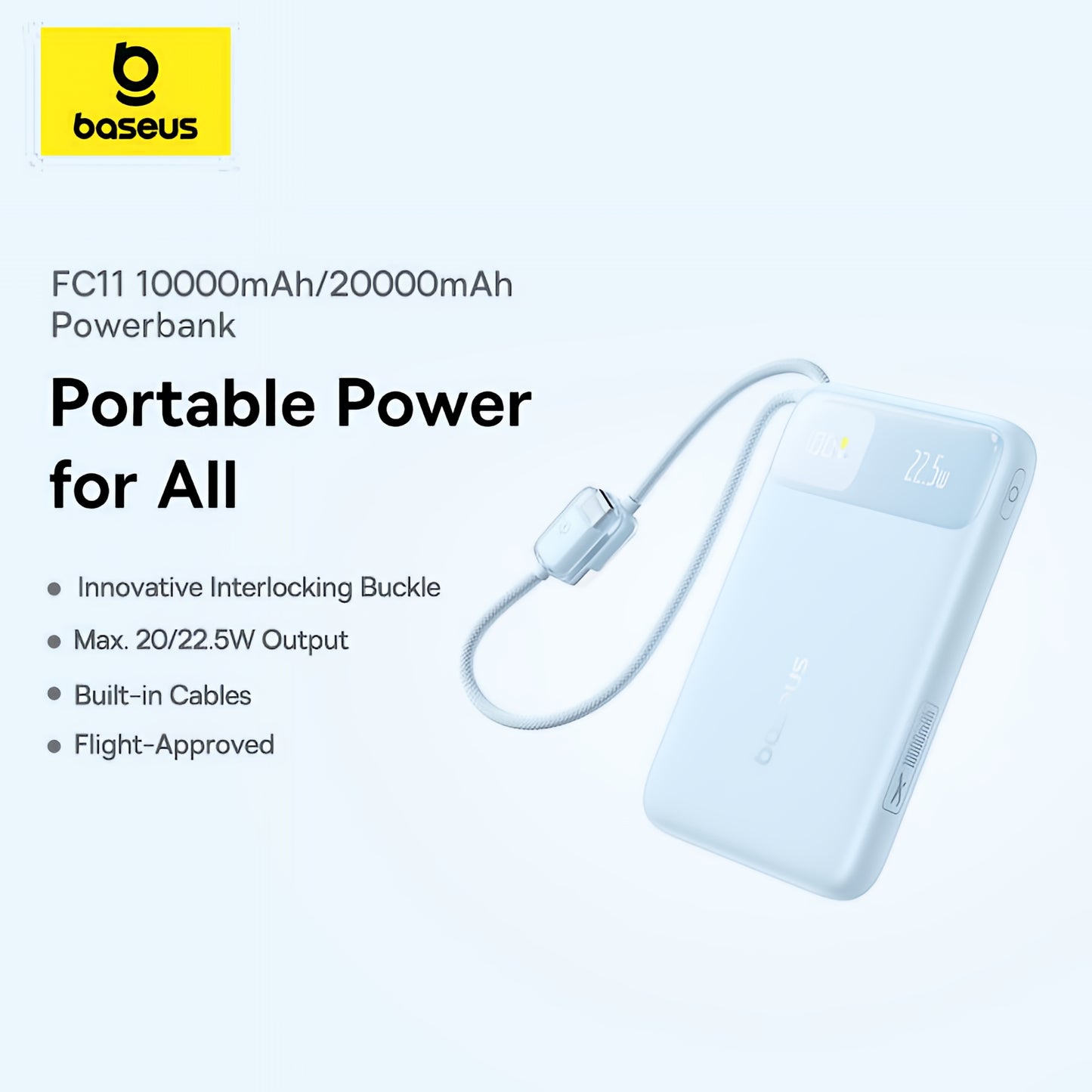 Baseus EnerFill FC11 eksternt batteri, 20000mAh, 22,5W, QC + PD, 1 x Lightning - 1 x USB-A - 2 x USB-C, Blå E0027S06
