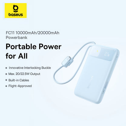 Baseus EnerFill FC11 eksternt batteri, 20000mAh, 22,5W, QC + PD, 1 x Lightning - 1 x USB-A - 2 x USB-C, Blå E0027S06