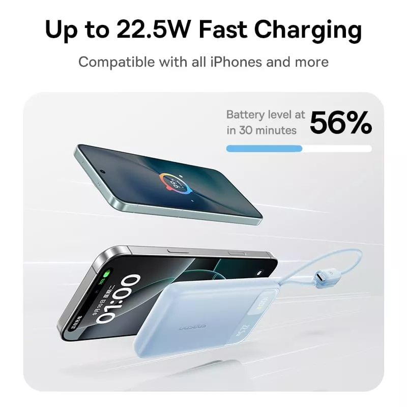 Baseus EnerFill FC11 Ekstern Batteri, 10000mAh, 22,5W, QC + PD, 1 x Lightning - 1 x USB-A - 2 x USB-C, Svart E0027R04