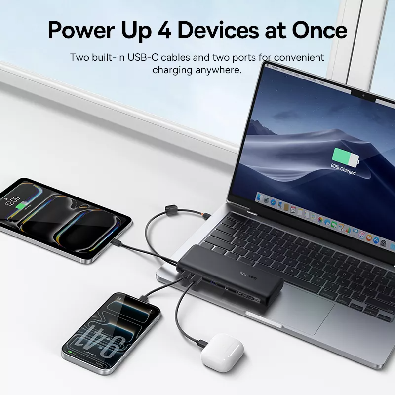 Ekstern batteri Baseus EnerFill FC41, 20000mAh, 100W, QC + PD, 1 x USB-A - 3 x USB-C, Svart E0028N03