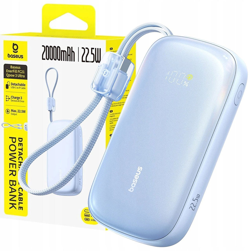 Ekstern batteri Baseus EnerFill FC21 Qpow 3 Ultra, 20000mAh, 22.5W, QC + PD, 1 x USB-A - 1 x USB-C, Blå E0027M03