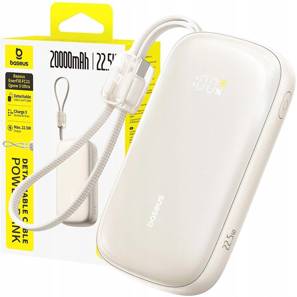 Ekstern batteri Baseus EnerFill FC21 Qpow 3 Ultra, 20000mAh, 45W, QC + PD, 1 x USB-A - 1 x USB-C, Beige E0027P01