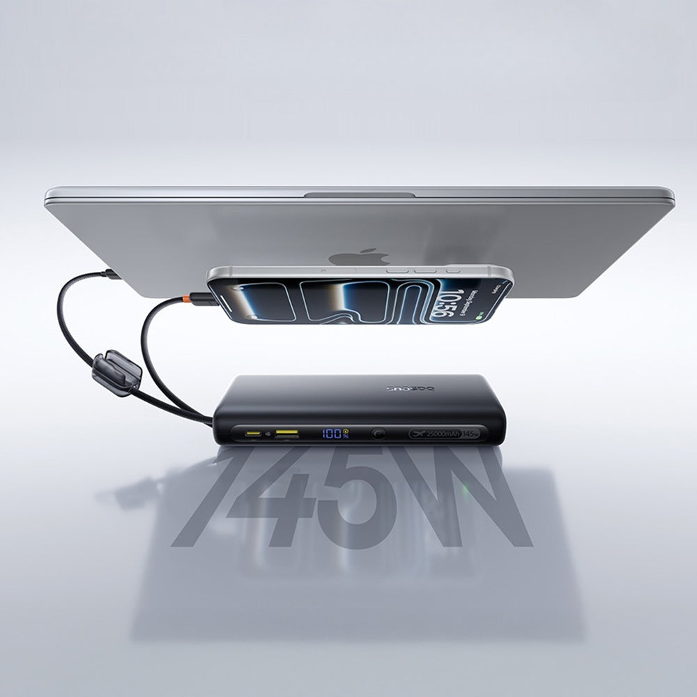 Baseus EnerFill FC41 Ekstern Batteri, 25000mAh, 145W, QC + PD, 1 x USB-A - 3 x USB-C, Svart E0028H03