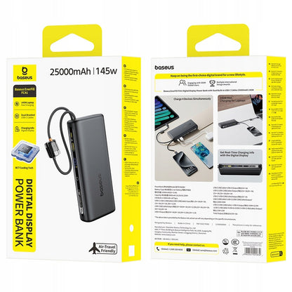Baseus EnerFill FC41 Ekstern Batteri, 25000mAh, 145W, QC + PD, 1 x USB-A - 3 x USB-C, Svart E0028H03