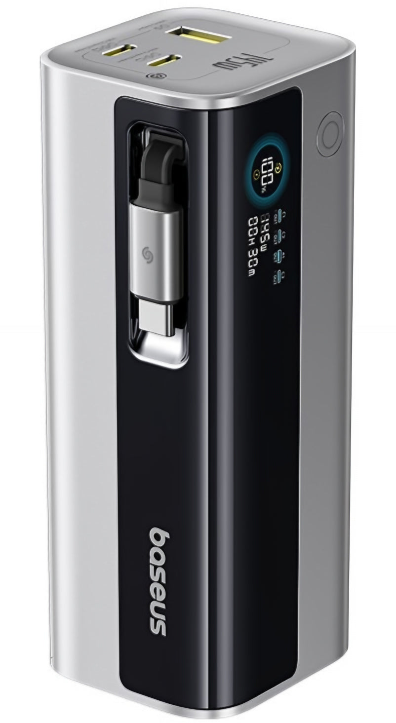 Baseus EnerGeek GR11 Ekstern Batteri, 20000mAh, 145W, QC + PD, 1 x USB-A - 3 x USB-C, Sølv E0027B02