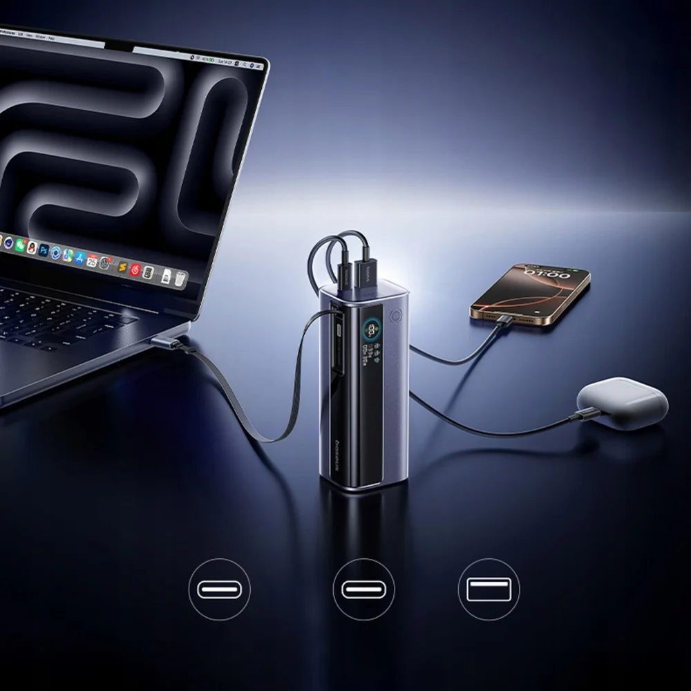 Ekstern batteri Baseus EnerGeek GR11, 10000mAh, 100W, QC + PD, 1 x USB-A - 2 x USB-C, Grå E0027A01