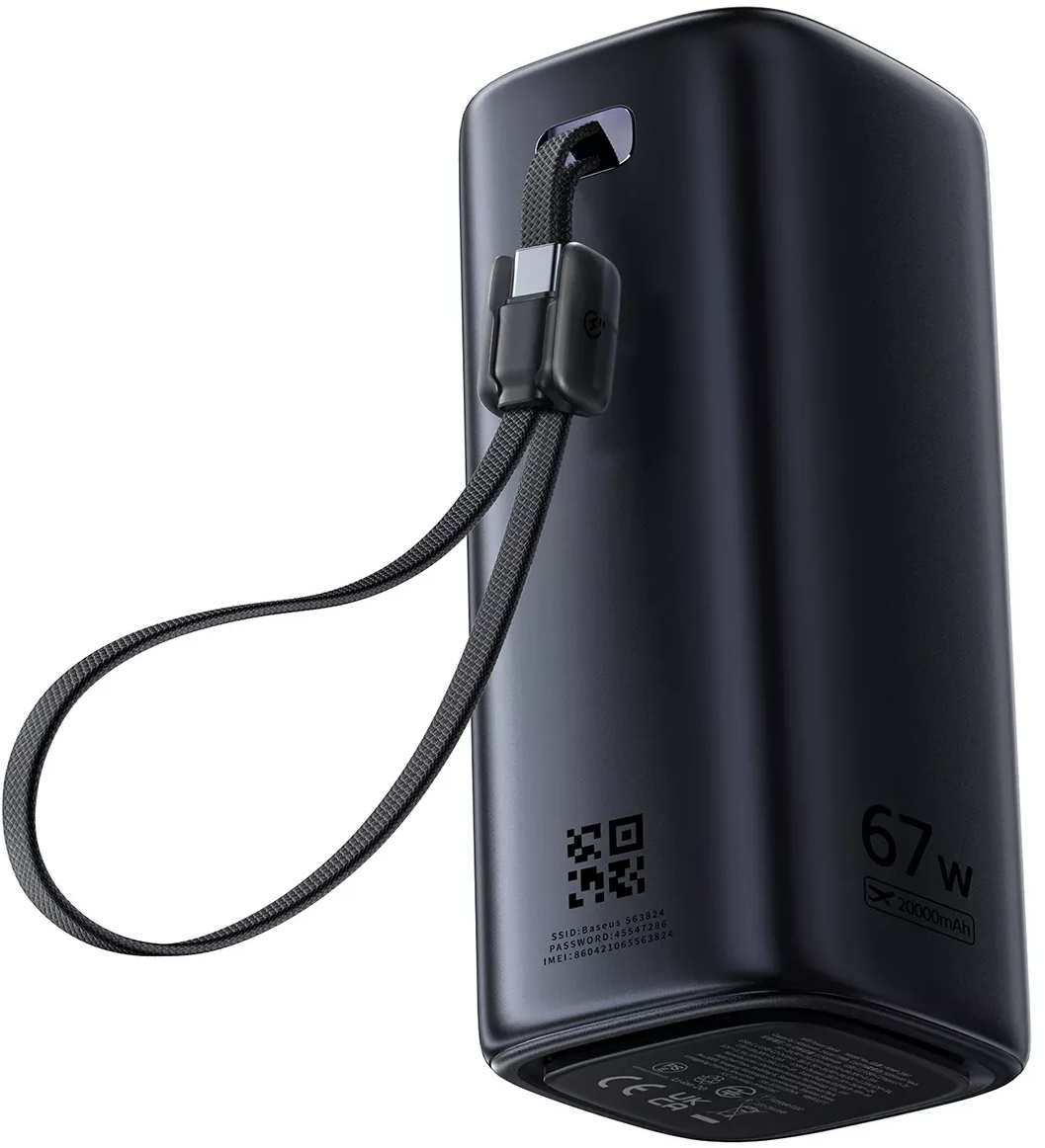 Baseus EnerGeek GX11 Ekstern Batteri, 20000mAh, 67W, QC + PD, 1 x USB-A - 2 x USB-C, Svart E0025701