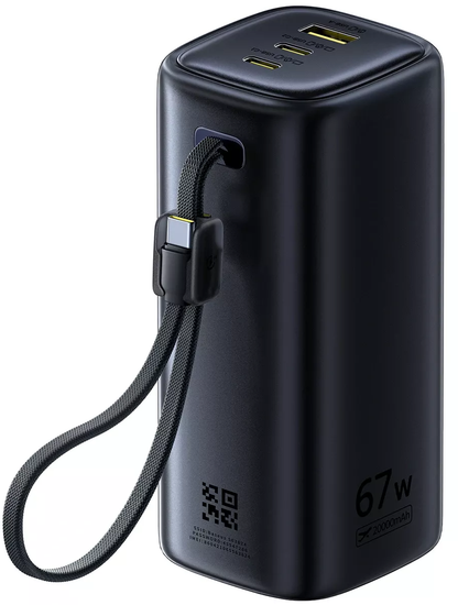 Baseus EnerGeek GX11 Ekstern Batteri, 20000mAh, 67W, QC + PD, 1 x USB-A - 2 x USB-C, Svart E0025701