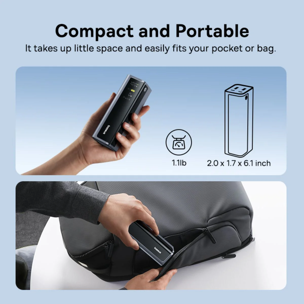 Ekstern Batteri Baseus EnerGeek GP12, 20800mAh, 145W, QC + PD, 2 x USB-A - 2 x USB-C, Grå P10082109813-00