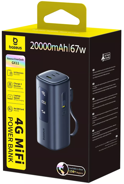 Baseus EnerGeek GX11 Ekstern Batteri, 20000mAh, 67W, QC + PD, 1 x USB-A - 2 x USB-C, Svart E0025701