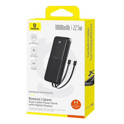 Ekstern batteri Baseus Lipow, 10000mAh, 22.5W, QC + PD, 1 x Lightning - 1 x USB-A - 2 x USB-C, Svart P10079101123-00