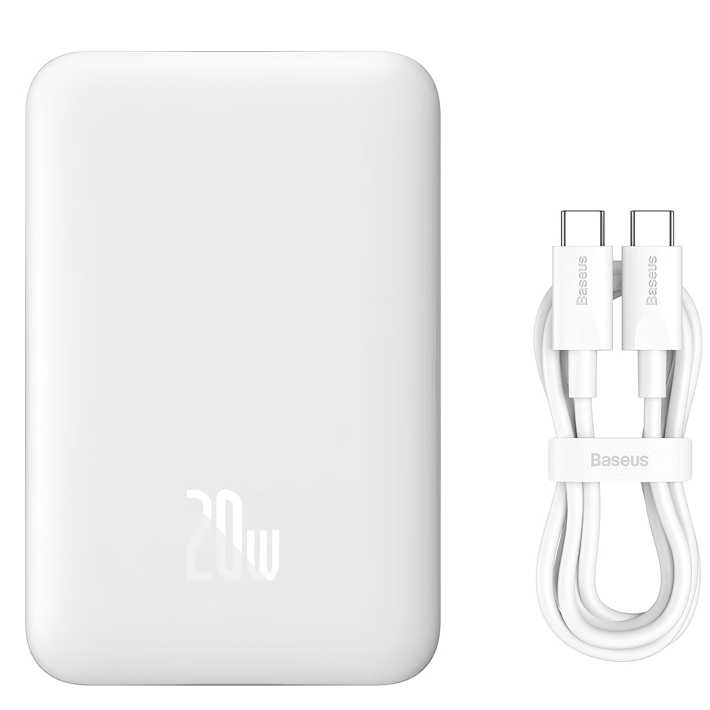 Ekstern batteri Baseus Magnetic Mini, 10000mAh, 20W, PD + FQI, 1 x USB-C, Hvit P10059001223-00