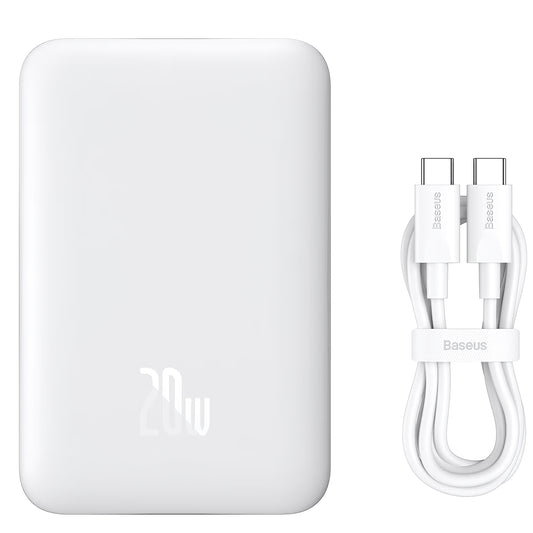 Ekstern batteri Baseus Magnetic Mini, 10000mAh, 20W, PD + FQI, 1 x USB-C, Hvit P10059001223-00