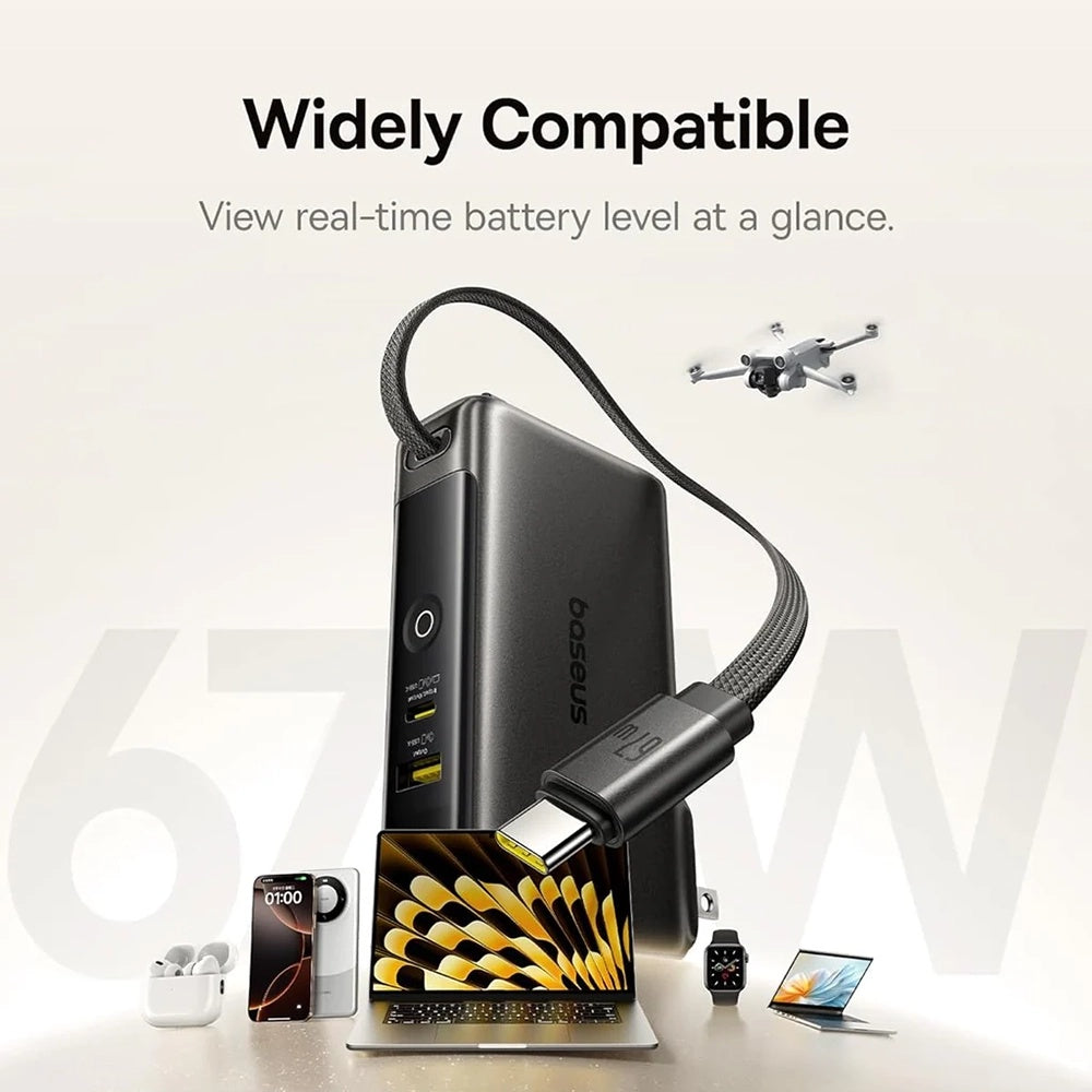 Ekstern Batteri Baseus Nomos NT11 Omni US, 10000mAh, 67W, QC + PD, 1 x USB-A - 2 x USB-C, Svart P10078807123-00