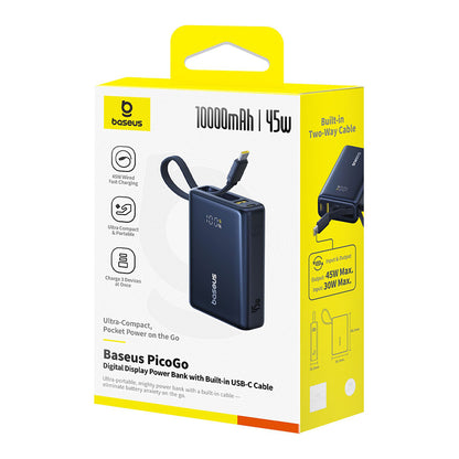 Ekstern batteri Baseus PicoGo, 10000mAh, 45W, QC + PD, 1 x USB-A - 2 x USB-C, Svart P10076803123-00
