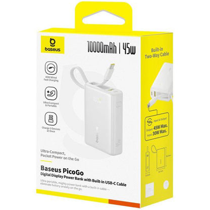 Ekstern batteri Baseus PicoGo, 10000mAh, 45W, QC + PD, 1 x USB-A - 2 x USB-C, Hvit P10076803213-00