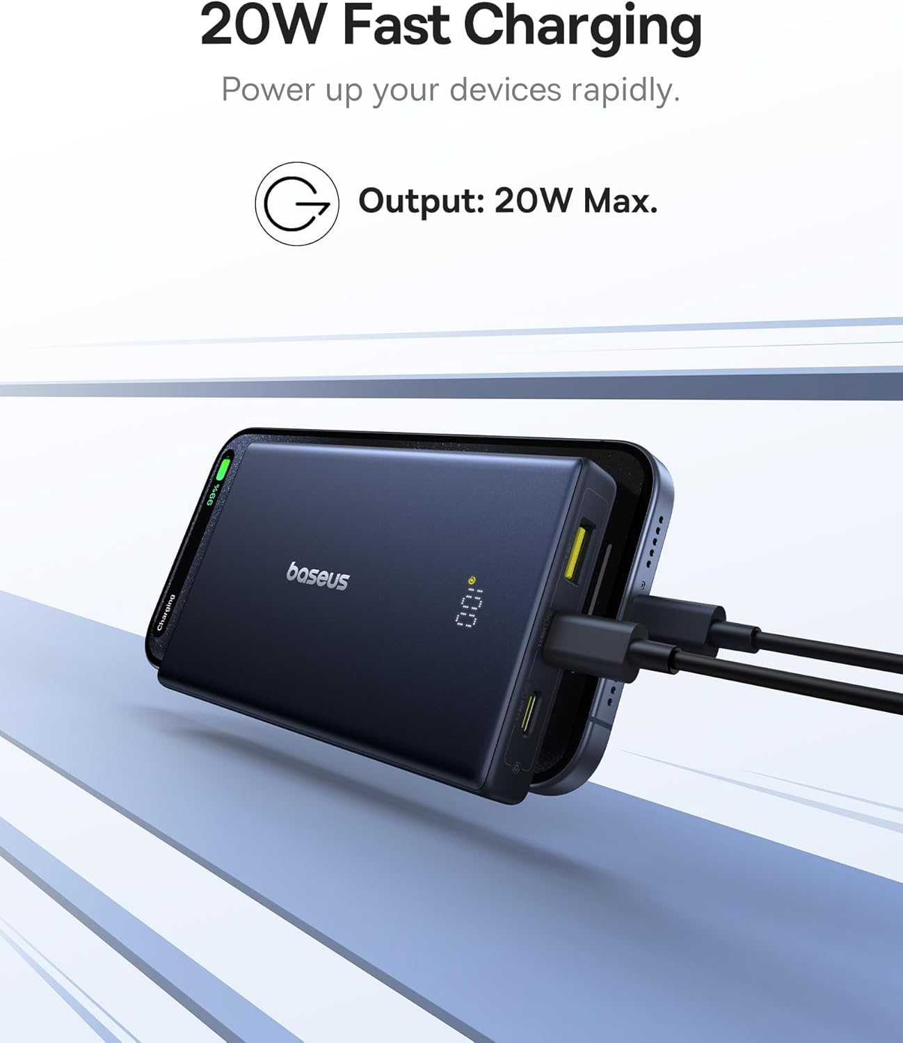 Ekstern Batteri Baseus PicoGo, 10000mAh, 20W, QC + PD, 1 x USB-A - 2 x USB-C, Hvit P10076801213-00