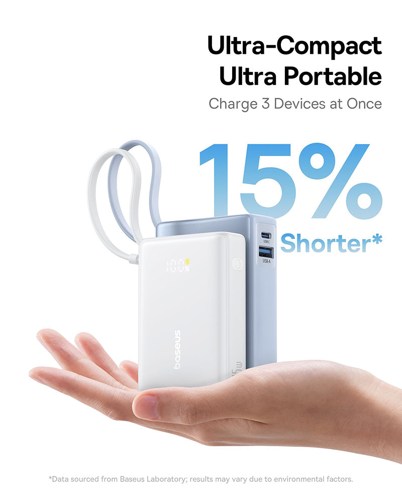 Ekstern batteri Baseus PicoGo, 10000mAh, 45W, QC + PD, 1 x USB-A - 2 x USB-C, Hvit P10076803213-00