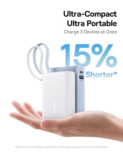 Ekstern batteri Baseus PicoGo, 10000mAh, 45W, QC + PD, 1 x USB-A - 2 x USB-C, Hvit P10076803213-00