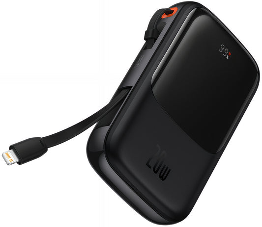 Ekstern batteri Baseus Qpow Pro, 20000mAh, 20W, QC + PD, 1 x Lightning - 1 x USB-A - 1 x USB-C, Svart PPQD060201