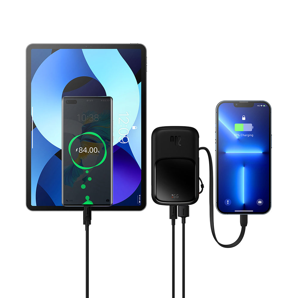 Ekstern batteri Baseus Qpow Pro, 20000mAh, 20W, QC + PD, 1 x Lightning - 1 x USB-A - 1 x USB-C, Svart PPQD040001