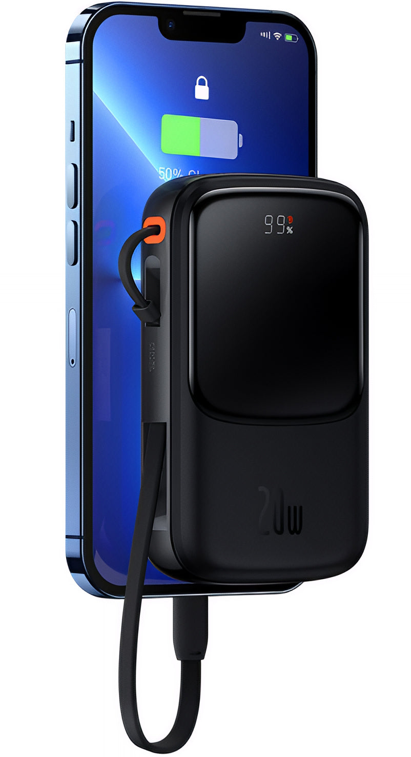 Ekstern batteri Baseus Qpow Pro, 20000mAh, 20W, QC + PD, 1 x Lightning - 1 x USB-A - 1 x USB-C, Svart PPQD060201