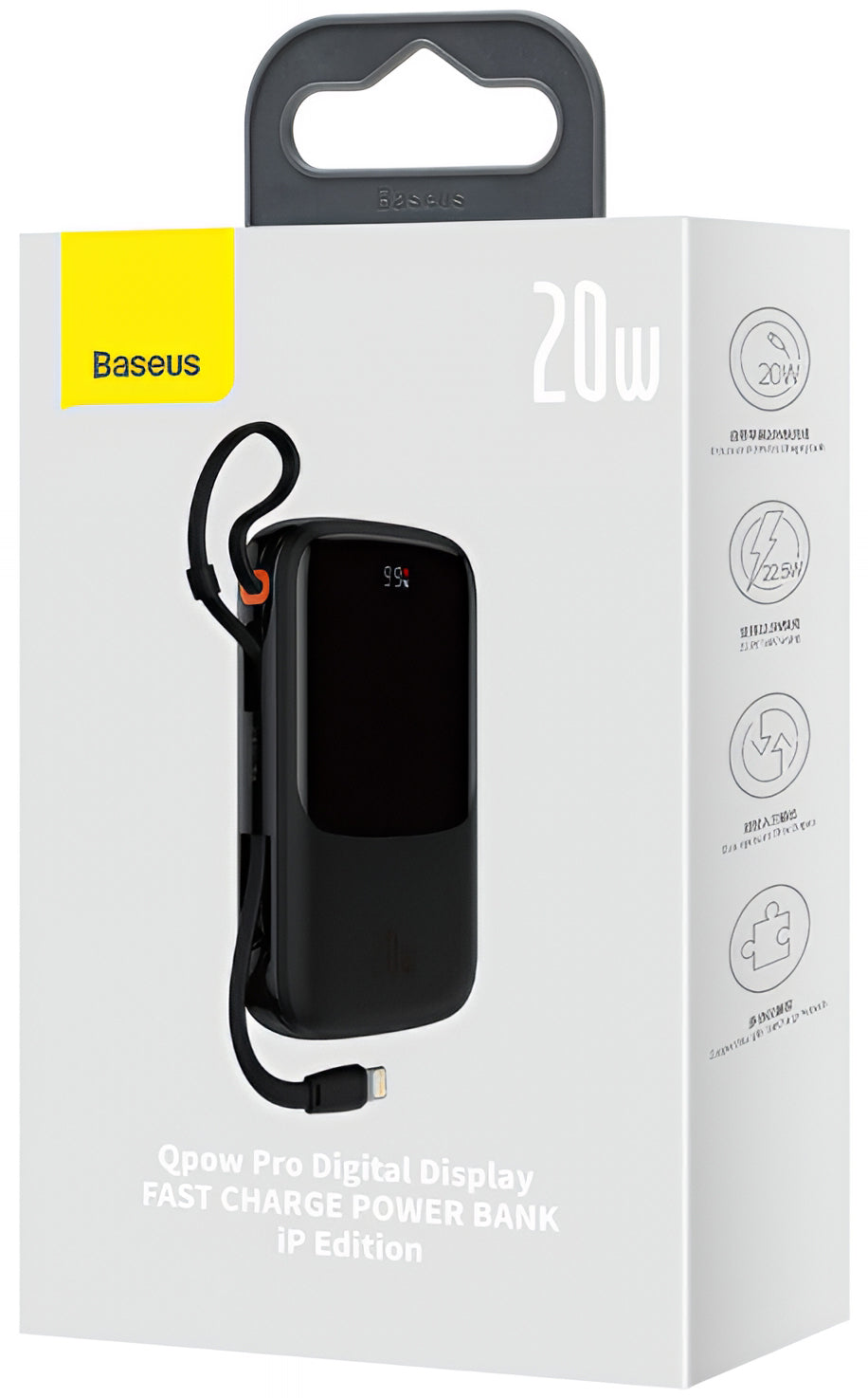Ekstern batteri Baseus Qpow Pro, 20000mAh, 20W, QC + PD, 1 x Lightning - 1 x USB-A - 1 x USB-C, Svart PPQD060201