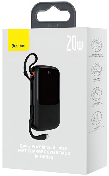 Ekstern batteri Baseus Qpow Pro, 20000mAh, 20W, QC + PD, 1 x Lightning - 1 x USB-A - 1 x USB-C, Svart PPQD060201