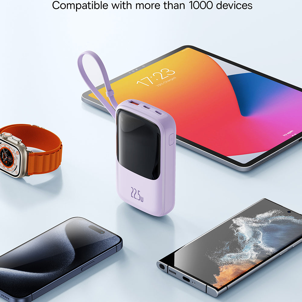 Ekstern Batteri Baseus Qpow Pro+, 10000mAh, 22.5W, QC + PD, 1 x USB-A - 2 x USB-C, Lilla P10067101513-00