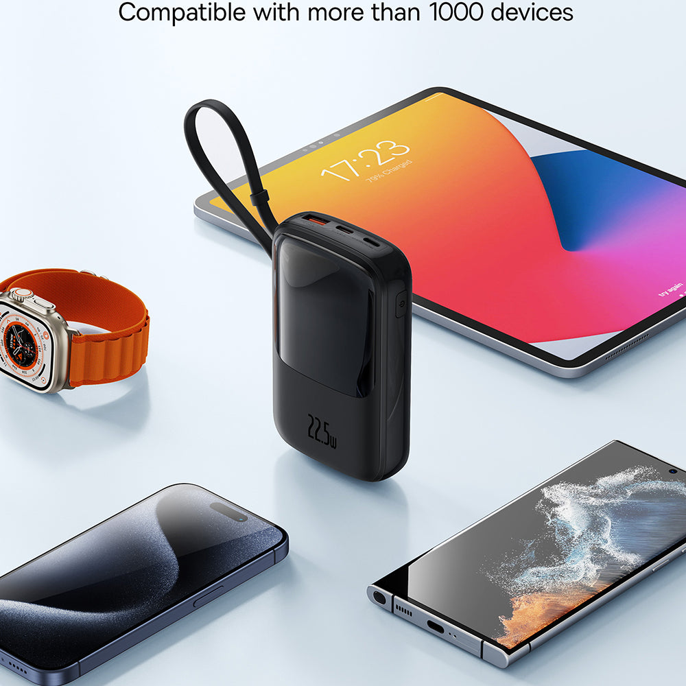 Ekstern batteri Baseus Qpow Pro+, 10000mAh, 22.5W, QC + PD, 1 x USB-A - 2 x USB-C, Svart P10067101113-00