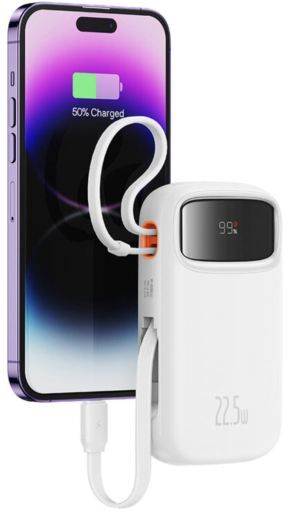 Ekstern batteri Baseus Qpow2, 10000mAh, 22.5W, QC + PD, 1 x Lightning - 1 x USB-A - 2 x USB-C, Hvit P10055003223-00