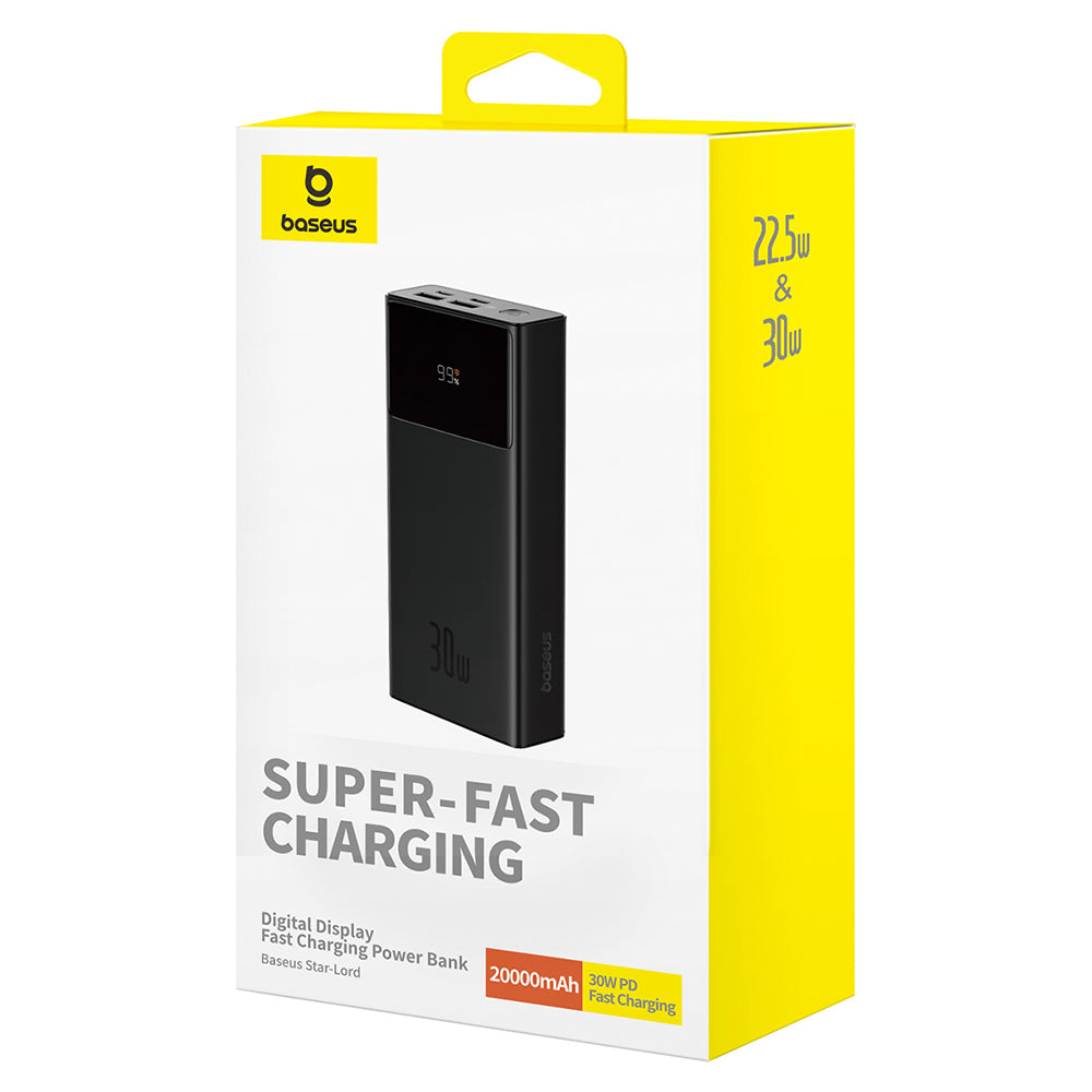 Ekstern Batteri Baseus Star Lord, 20000mAh, 30W, QC + PD, 1 x USB-C - 2 x USB-A, Svart P10022904113-00