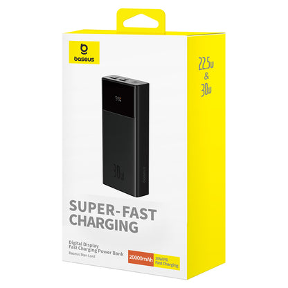 Ekstern Batteri Baseus Star Lord, 20000mAh, 30W, QC + PD, 1 x USB-C - 2 x USB-A, Svart P10022904113-00