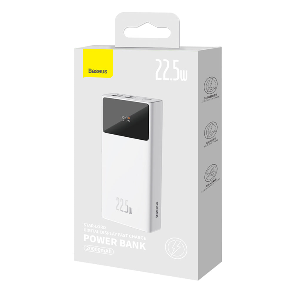 Ekstern batteri Baseus Star Lord, 20000mAh, 22.5W, QC + PD, 1 x USB-C - 2 x USB-A, Hvit PPXJ080002