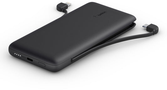 Belkin BoostCharge Plus Ekstern Batteri, 10000mAh, 23W, QC + PD, 1 x Lightning - 2 x USB-C, Svart BPB006btBLK