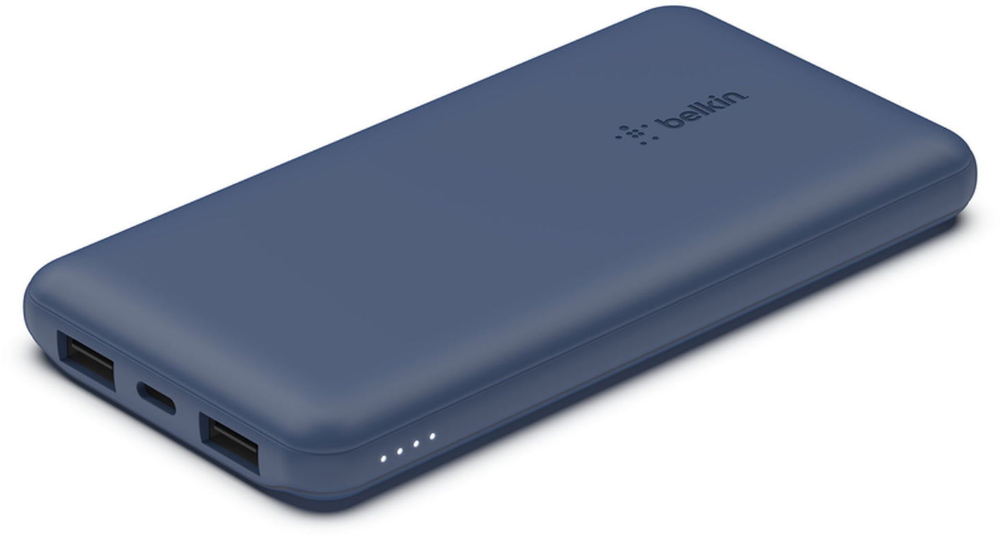 Belkin BoostCharge Ekstern Batteri, 10000mAh, 15W, 1 x USB-C - 2 x USB-A, Marineblå BPB011btBL