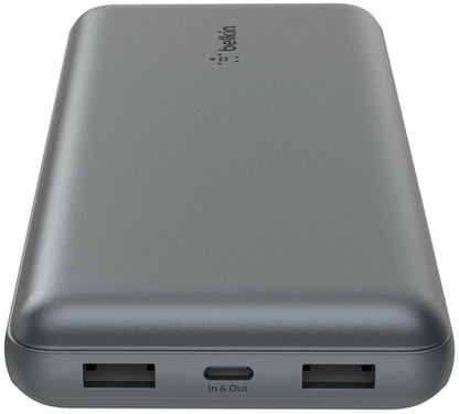 Belkin BoostCharge Pro Ekstern Batteri, 20000mAh, 15W, 1 x USB-C - 2 x USB-A, Grå BPB012btGY