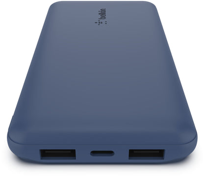 Belkin BoostCharge Ekstern Batteri, 10000mAh, 15W, 1 x USB-C - 2 x USB-A, Marineblå BPB011btBL