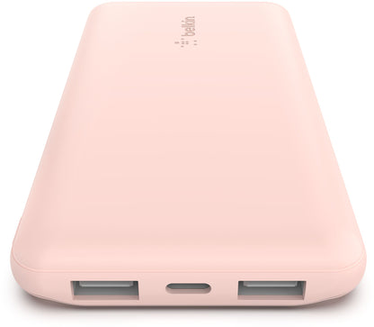 Belkin BoostCharge Ekstern Batteri, 10000mAh, 15W, 1 x USB-C - 2 x USB-A, Rosa BPB011btRG