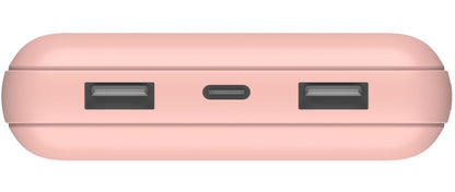 Belkin BoostCharge Ekstern Batteri, 20000mAh, 15W, 1 x USB-C - 2 x USB-A, Rosa Gull BPB012btRG
