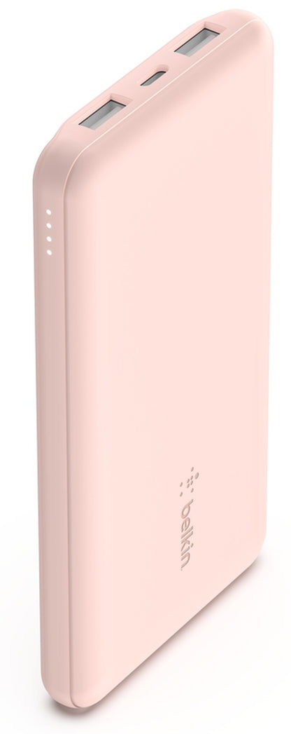 Belkin BoostCharge Ekstern Batteri, 10000mAh, 15W, 1 x USB-C - 2 x USB-A, Rosa BPB011btRG