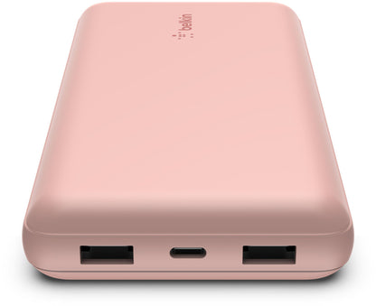 Belkin BoostCharge Ekstern Batteri, 20000mAh, 15W, 1 x USB-C - 2 x USB-A, Rosa Gull BPB012btRG